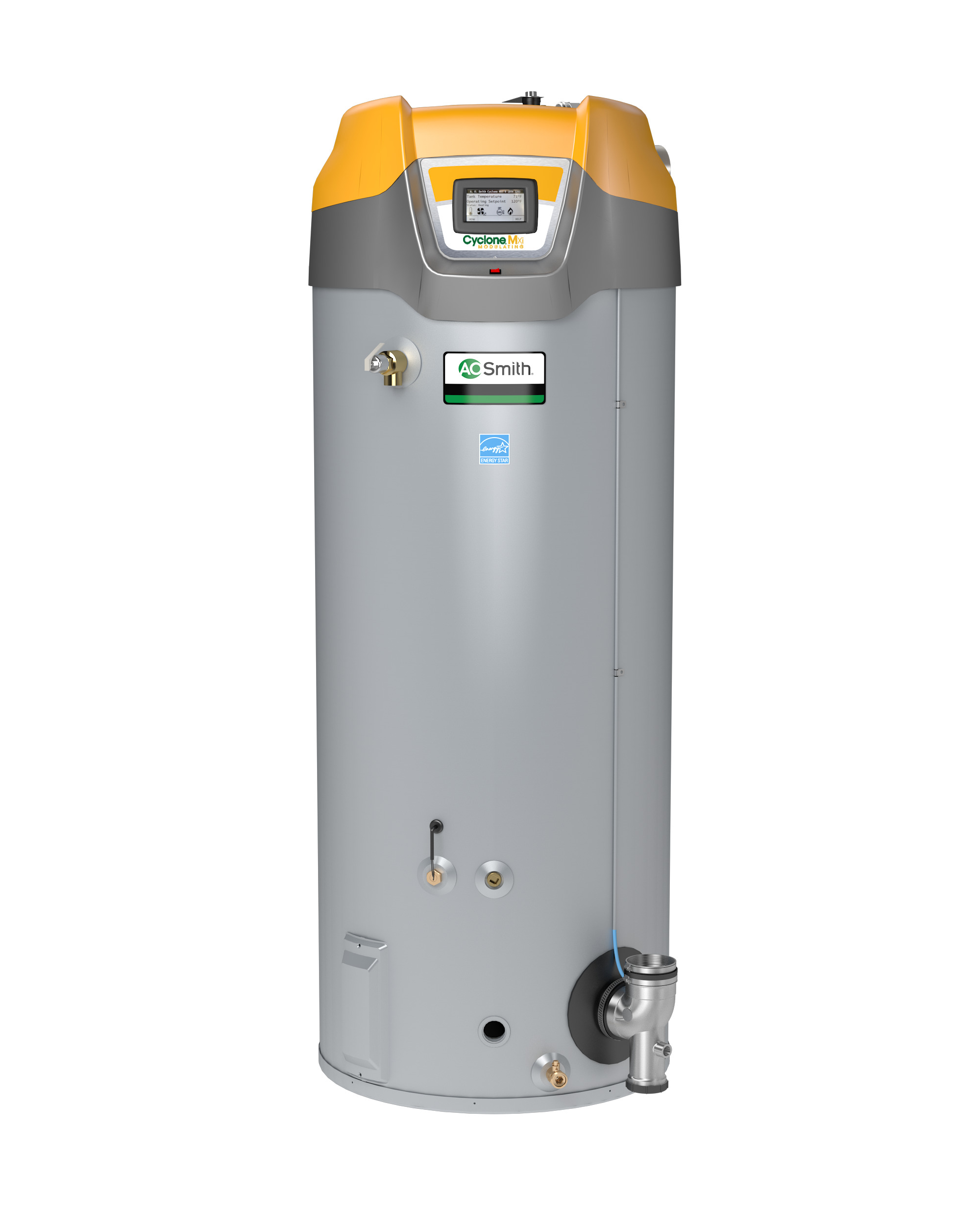 AO SMITH BTH-300A: 119 GALLON, 300,000 BTU, ASME, 4" VENT, UP TO 96% THERMAL EFFICIENCY, NATURAL GAS, CYCLONE Mxi MODULATING COMMERCIAL GAS WATER HEATER